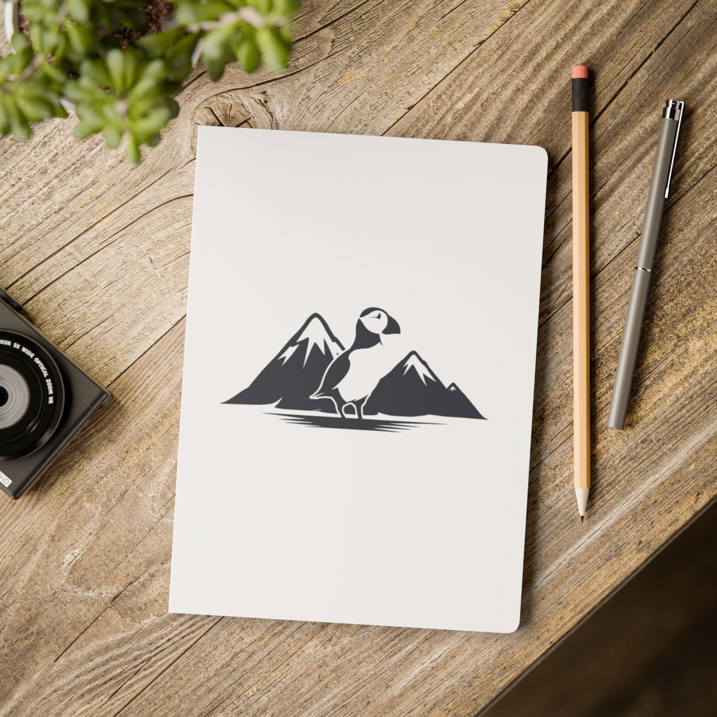 White Softcover Puffin Journal   - Nature Inspired Notebook for Adventure Lovers